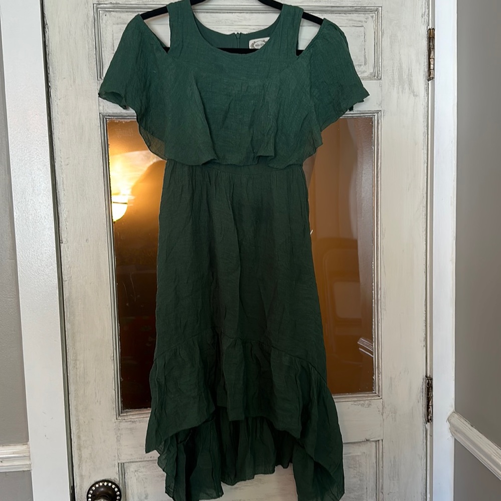 Girls, long green, cold shoulder joyfolie dress 12